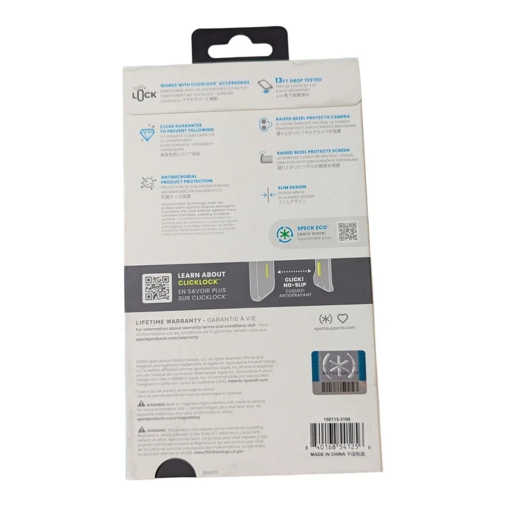 B8-U Speck Presidio Perfect-Clear‎ Click Lock MagSafe Case Apple iPhone 16 Plus